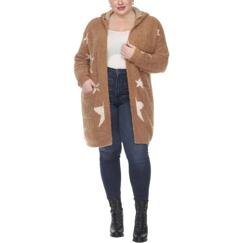 White Mark Plus Size 2X Cream Cardigan Sweater with Lapel Collar for Women